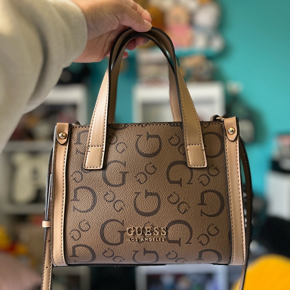 GUESS Brown Logo Mini Satchel Tote Bag